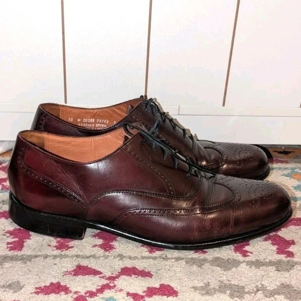Dark‎ Academia Bostonian Wingtip Brogue Oxfords Men's 10M Burgundy Leather Shoes